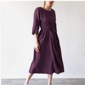 LEN OK BRAND 100% Linen Dress w/ Self Wrap Linen Tie and Side Pockets - XXL